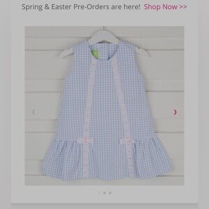 Classic Whimsy blue Gingham Girls Dress With Bows